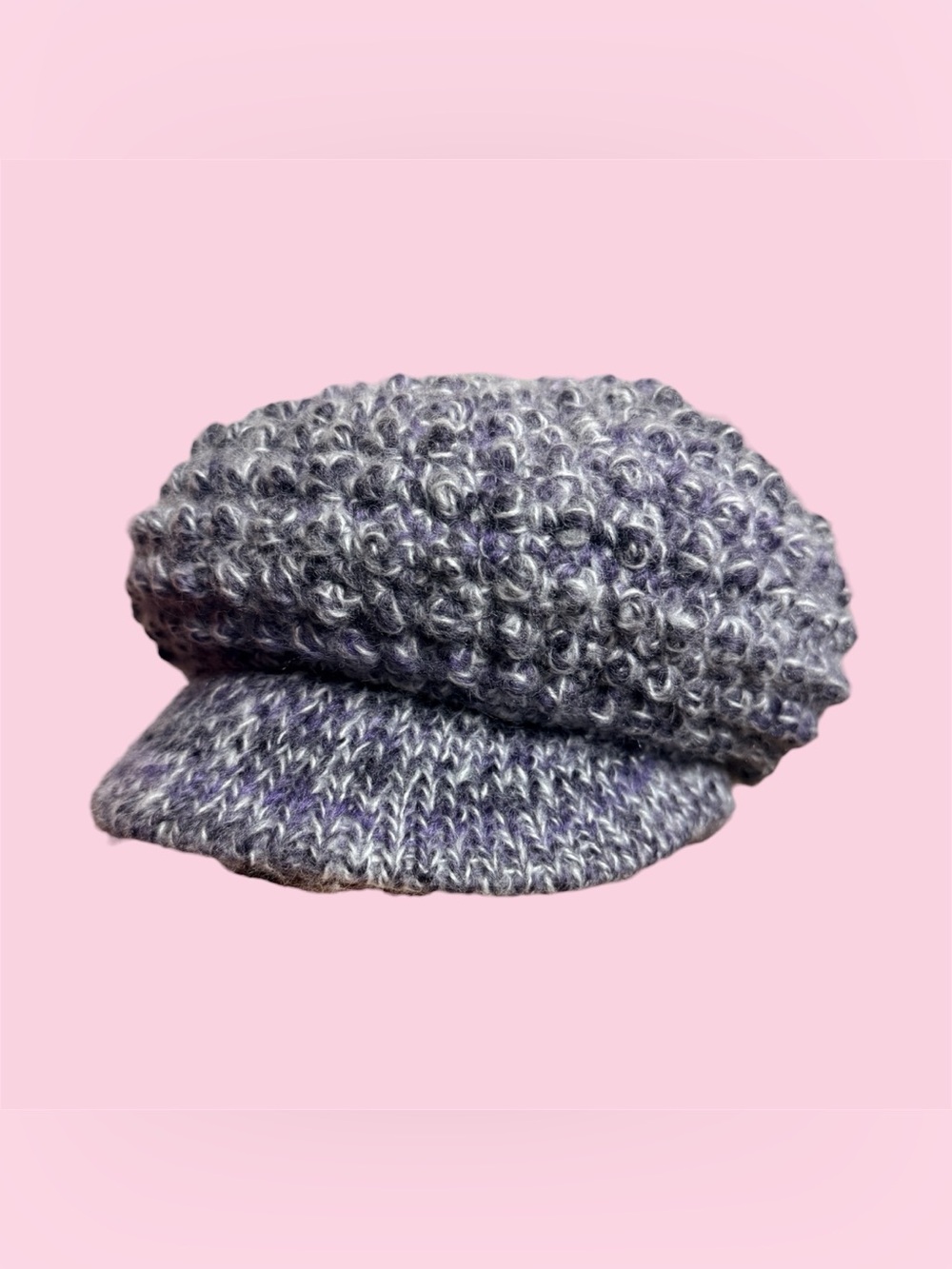 Purple knit newsboy cap